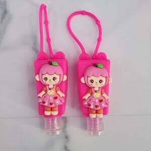 2 EMPTY Kids Refillable Containers Pink Doll Character Holder & adjustable Strap